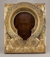 Икона «Николай Чудотворец» в серебряном окладе. 
Россия, Санкт-Петербург, мастер-монограммист «ЕГП», 1896.
