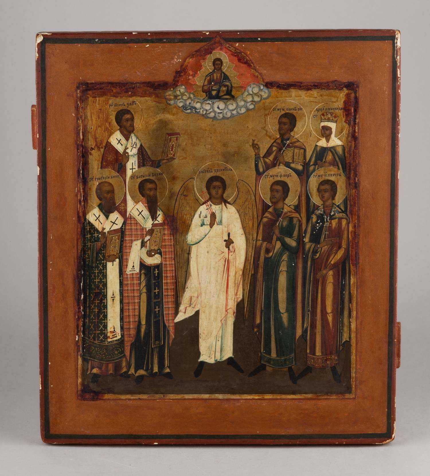 Икона Ангел-хранитель с избранными святыми.
Россия, XIX век.