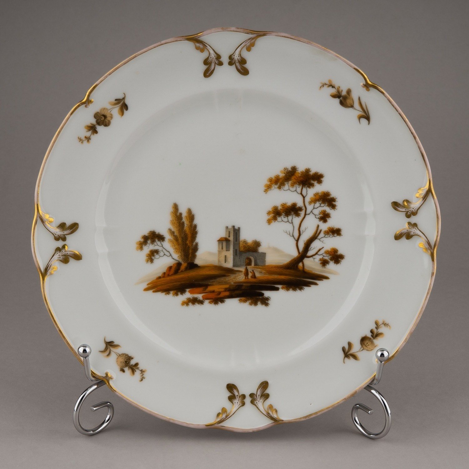 (Попов) Тарелка с изображением пейзажа. Россия, завод А.Г. Попова, 1810-1860 гг.