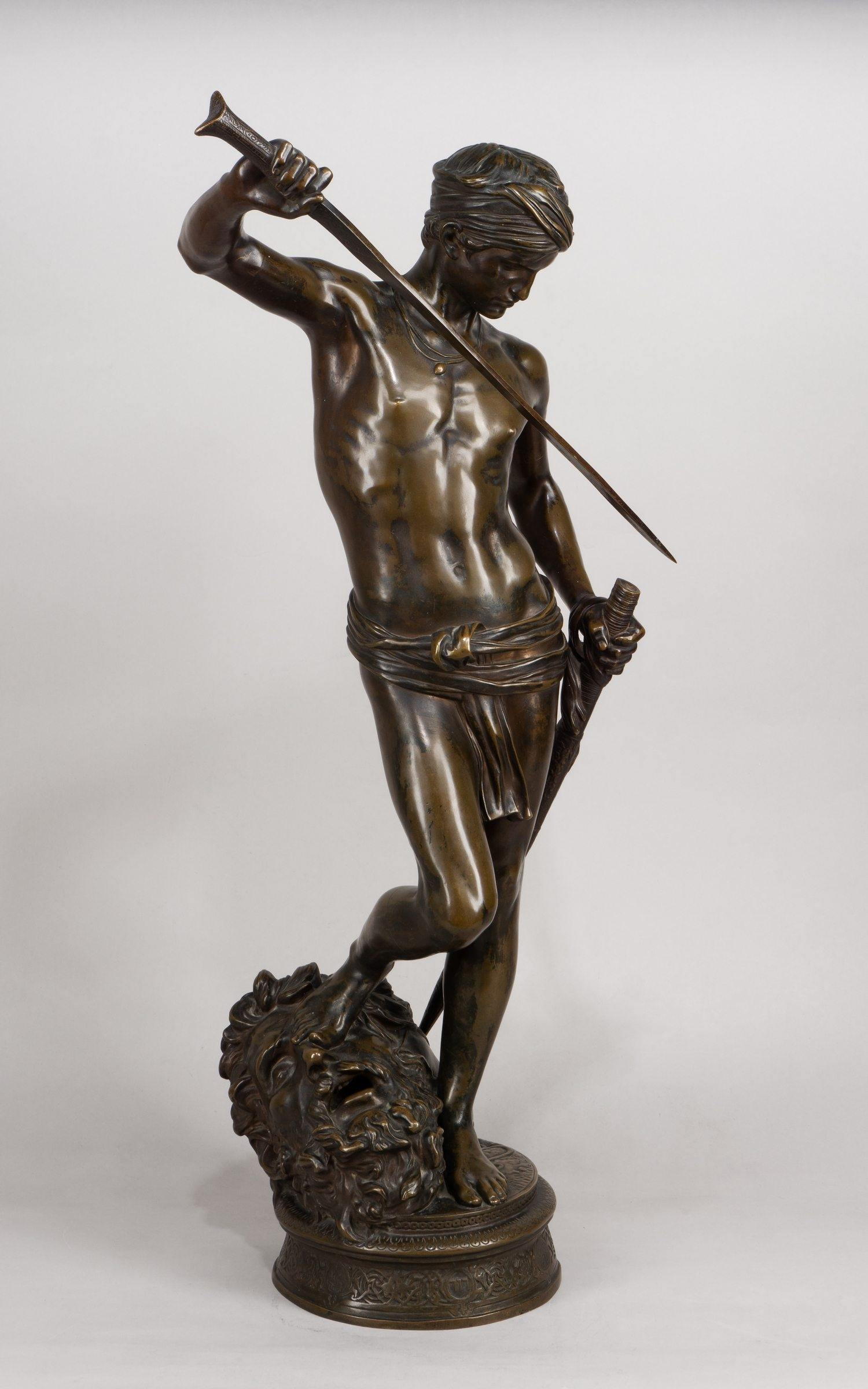 (Мерсье. Барбедьен) Скульптура «Давид». Франция, Париж, автор модели Антонин Мерсье (модель 1869 года), бронзолитейная фабрика Фердинанда Барбедьена (Ferdinand Barbedienne), 1880-х-1890-е годы.