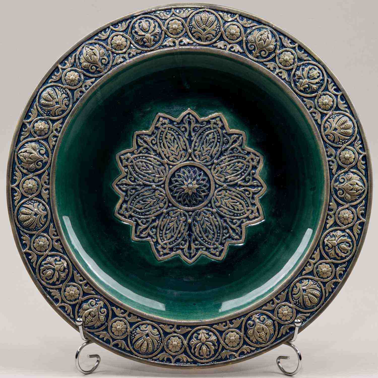 (Строгановское Училище. Редкая марка) Блюдо в русском стиле. Россия, Императорское Строгановское училище, 1880-е годы.