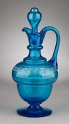 Графин бирюзового стекла с эмалевым декором.
Россия,  конец ХIХ - начало ХХ века.