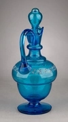 Графин бирюзового стекла с эмалевым декором.
Россия,  конец ХIХ - начало ХХ века.