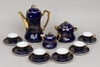(Кузнецов) Сервиз кофейный кобальтовый с эмалевой росписью.
Россия,  завод Кузнецова, начало XX века.