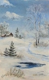 Неизвестный художник. (В. Ромашина по подписи) Зимний пейзаж, 1997 год.