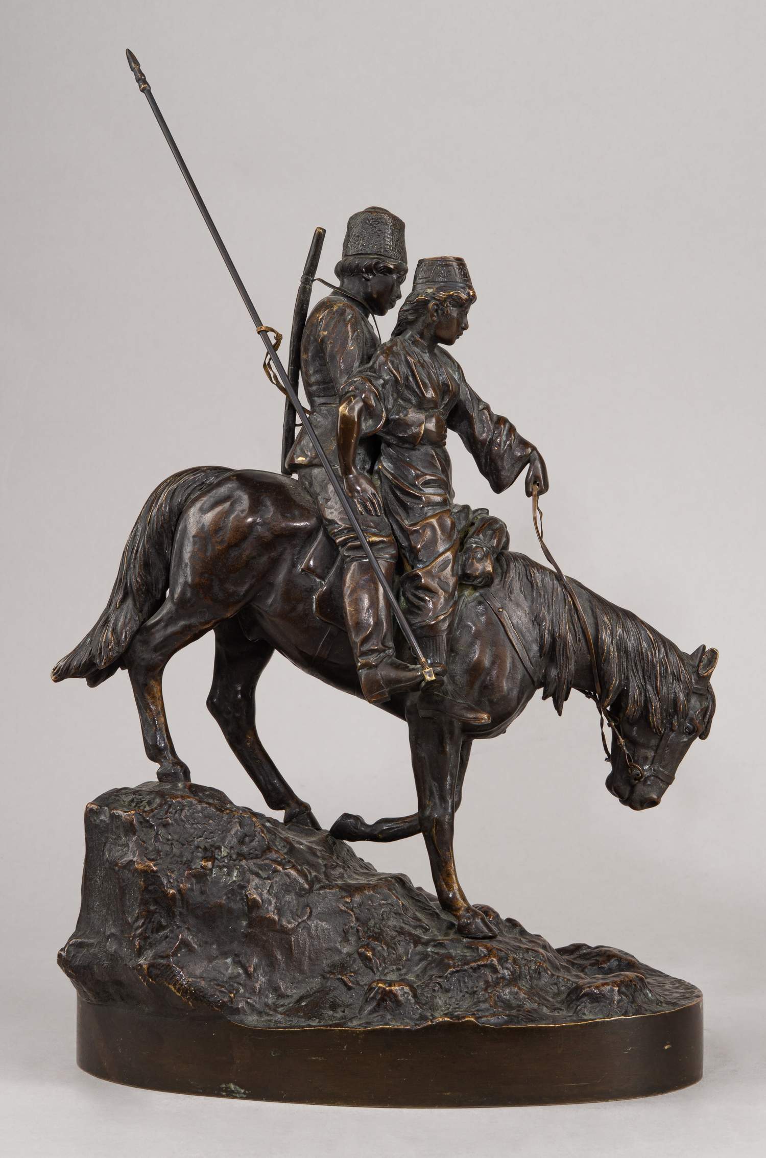 (Вольф. Последователь Лансере) Скульптура «Казак и казачка на лошади». Германия для России, скульптор - Альберт Мориц Вольф, конец XIX - начало ХХ века.