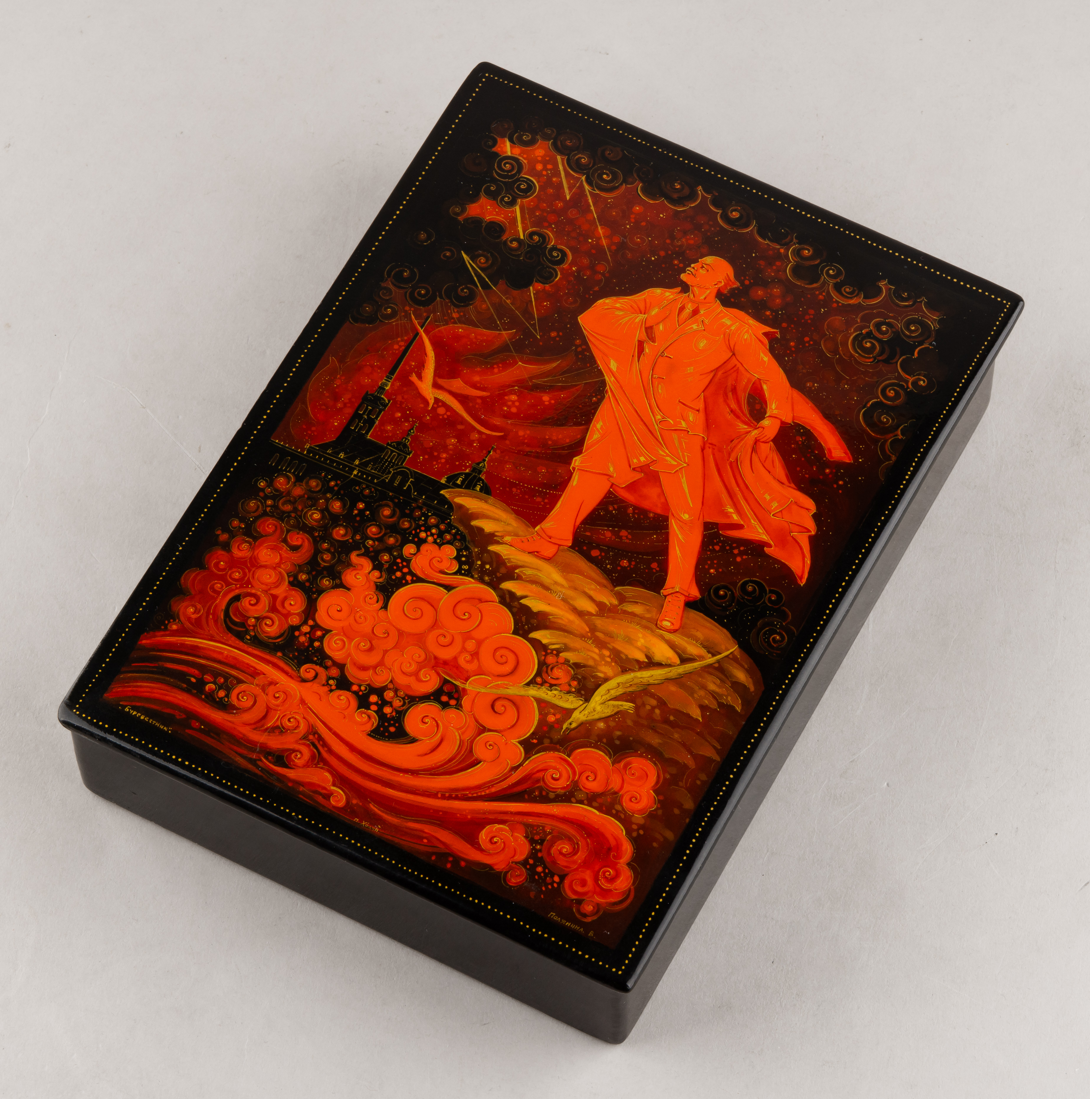 (Агитлак) Шкатулка «Буревестник». СССР, Холуй, В. Полянина, 1960-е-1970-е годы.