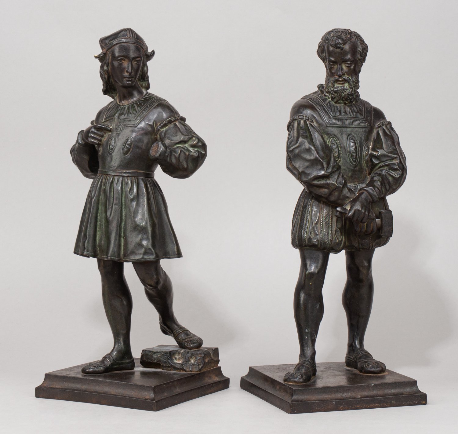 (Микеланджело и Рафаэль) Парные скульптуры Микеланджело и Рафаэля. Западная Европа, вторая половина XIX века.