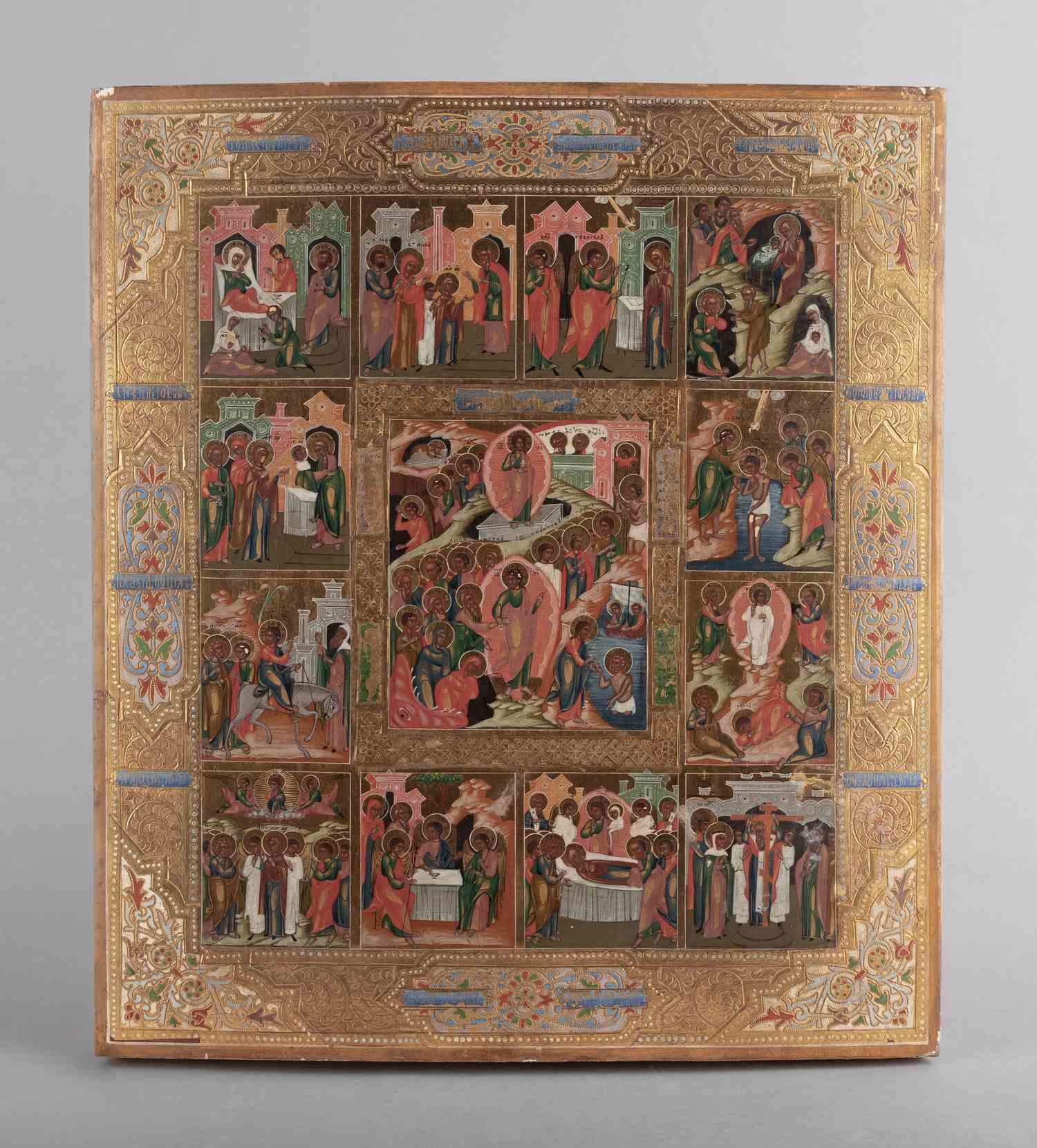 Икона «Воскресение Христово с двунадесятыми праздниками». Россия, XIX век.