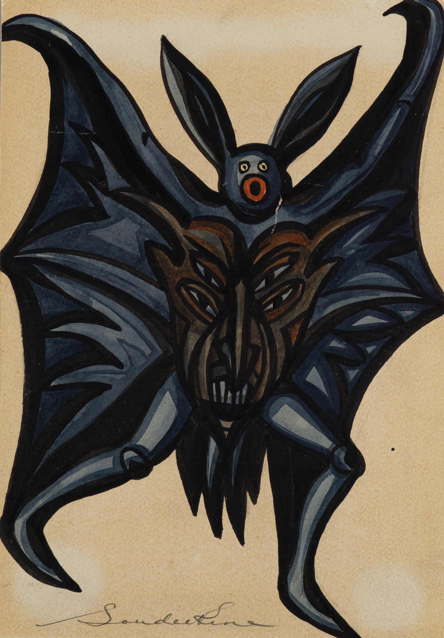 Судейкин Сергей Юрьевич. Летучая мышь-вампир. Эскиз костюма балетной сцены «Вальпургиева ночь» для оперы Ш. Гуно «Фауст». 1930-е