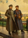 Шкатулка «И. В. Сталин и К. Е. Ворошилов в Кремле» по картине А. Герасимова.  СССР, Мстёра, художник В. Бурмистров, 1952.