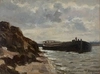 (Кукрыниксы в подарок зам. министра культуры СССР В.С. Кеменову) Николай Соколов (Кукрыниксы). Пейзаж с баржей. 1939