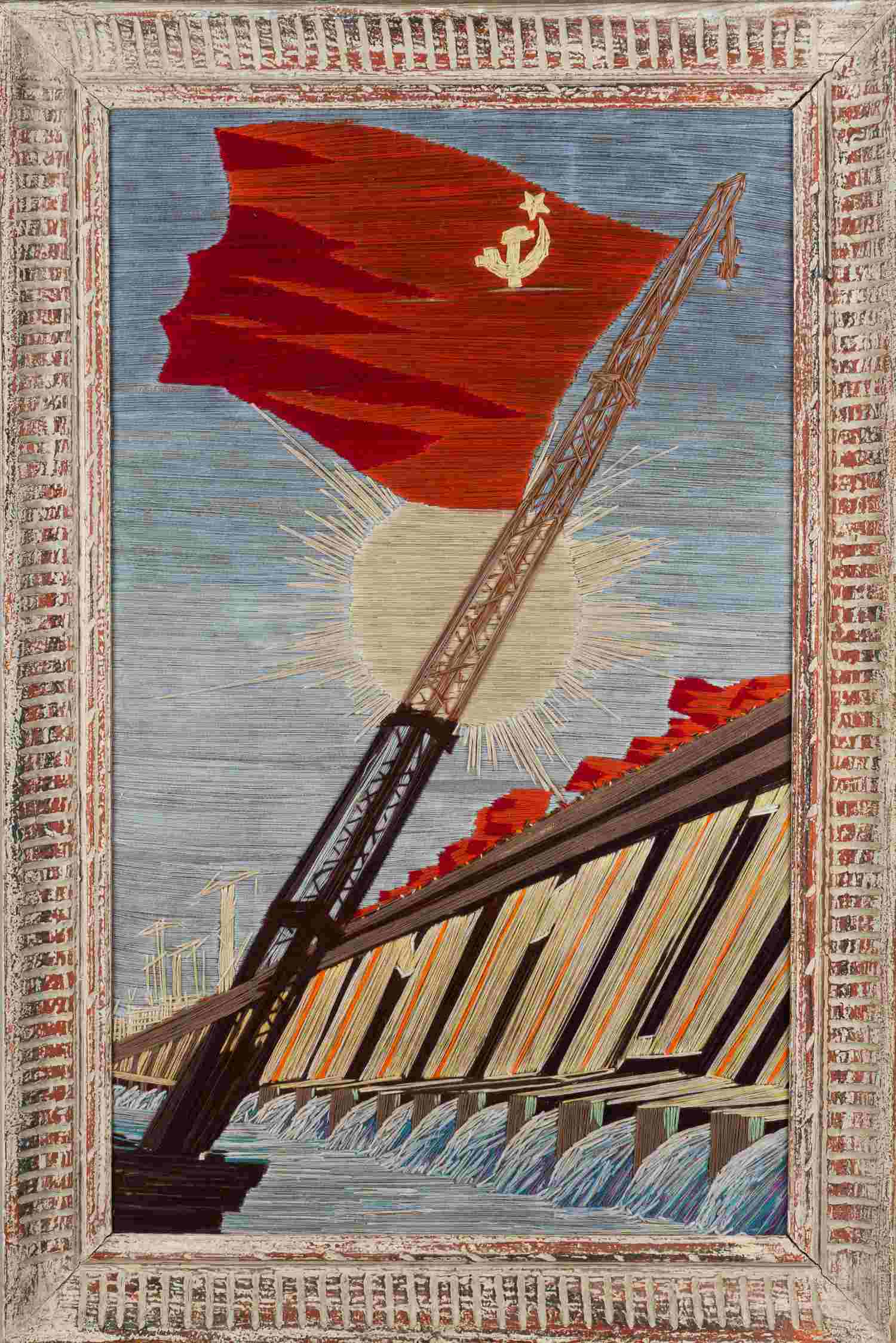 Вышивка «Строительство ДнепроГЭС». СССР, 1930-е.