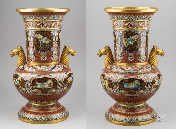 (Экспертиза) Ваза (46см) в технике клуазоне «Танские кони».
Китай, 1920–1930-е годы.