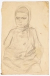 Неизвестный художник (штамп Steenberg). Зарисовка головы женщины, ребенка. На обороте - рисунок девочки. Двухсторонний. 1920-е.